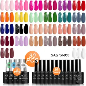 GIOIO 30 pcs Long Lasting Gel Nail Polish Set 26pcs Colorful UV Gel With 4 Pcs Base Coat And Matt Glitter Glossy Top Coat Gel Polish Set Pink Purple Red Blue For Women Nail Art Salon Design At Home DIY Manicure Matte