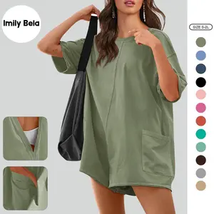 Imily Bela Rompers for Women 2025 Summer Athletic Oversized Romper Short Sleeve Jumpsuit with Pockets