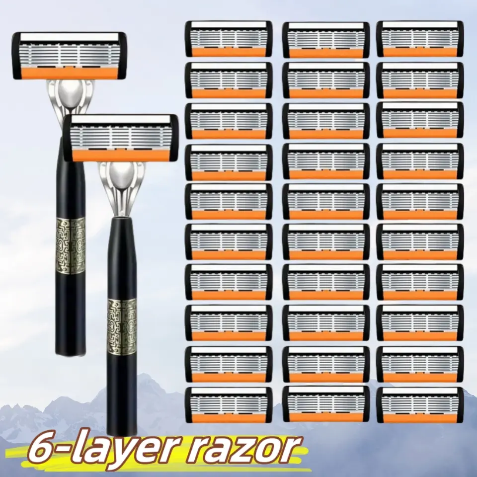 Luxury Men's Stainless Steel Razor Set, 6 Layer Shaving Knife with 18/30 Ultra Sharp Blades, Smooth Shave & Trimming, Easy Clean Durable Manual Razor, Stainless Steel Shaver, Shaving Razors, Shaving Tool