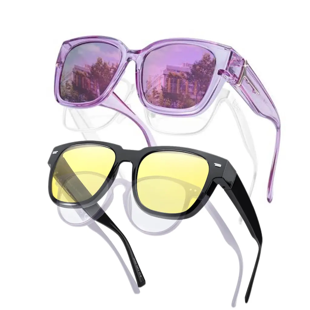 2-Pack Day & Night Fit Over Glasses Set for Women - Trendy Polarized Sunglasses & Around Night-Vision Glasses with Yellow Lens, Fits Comfortably Over Prescription Eyeglasses, Chic Gradient Dark Brown to Yellow Frame Combo #carstuff #driving #fitover