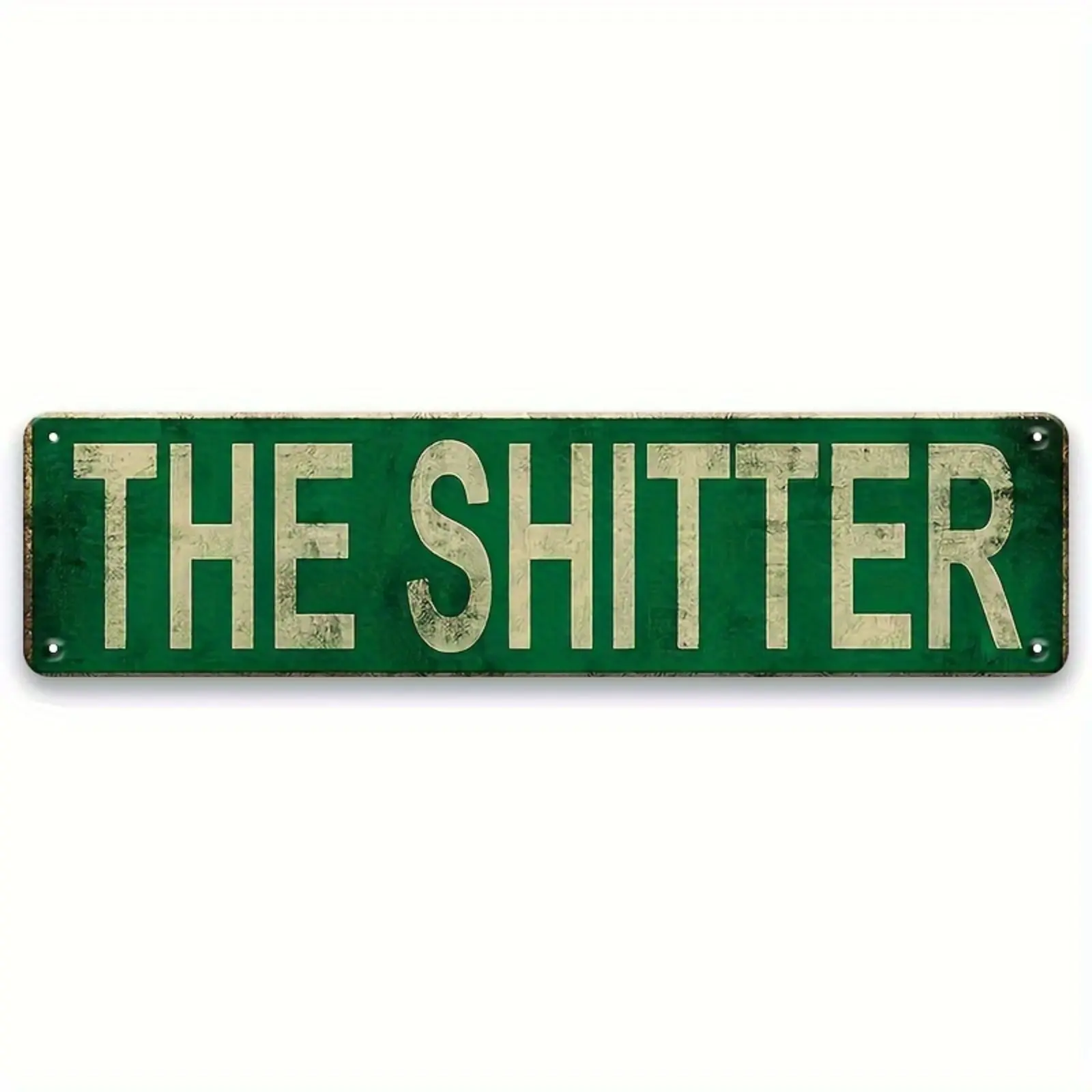 [2D Flat] 1pc "The Shitter" Retro Metal Tin Sign - Vintage Green & White Distressed Iron Wall Decor for Man Cave, Home, Cafe, Shop, Garage, or Bathroom - 4x16 Inch, Metal Wall Art Decor, Perfect for Room Decor
