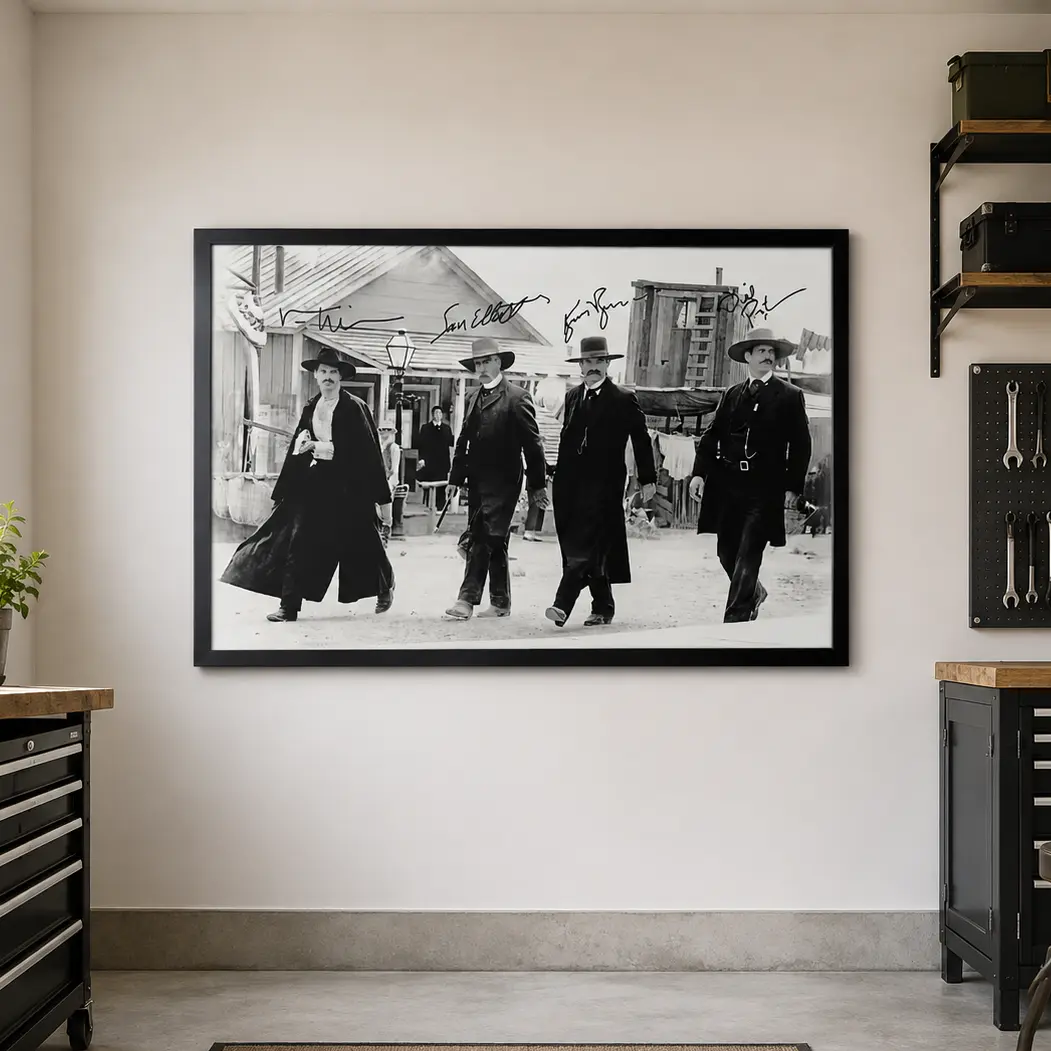 Vintage Tombstone Western Poster Canvas Print - Classic Wyatt Earp Walking Scene Artwork, Retro Black and White Movie Wall Decor for Living Room