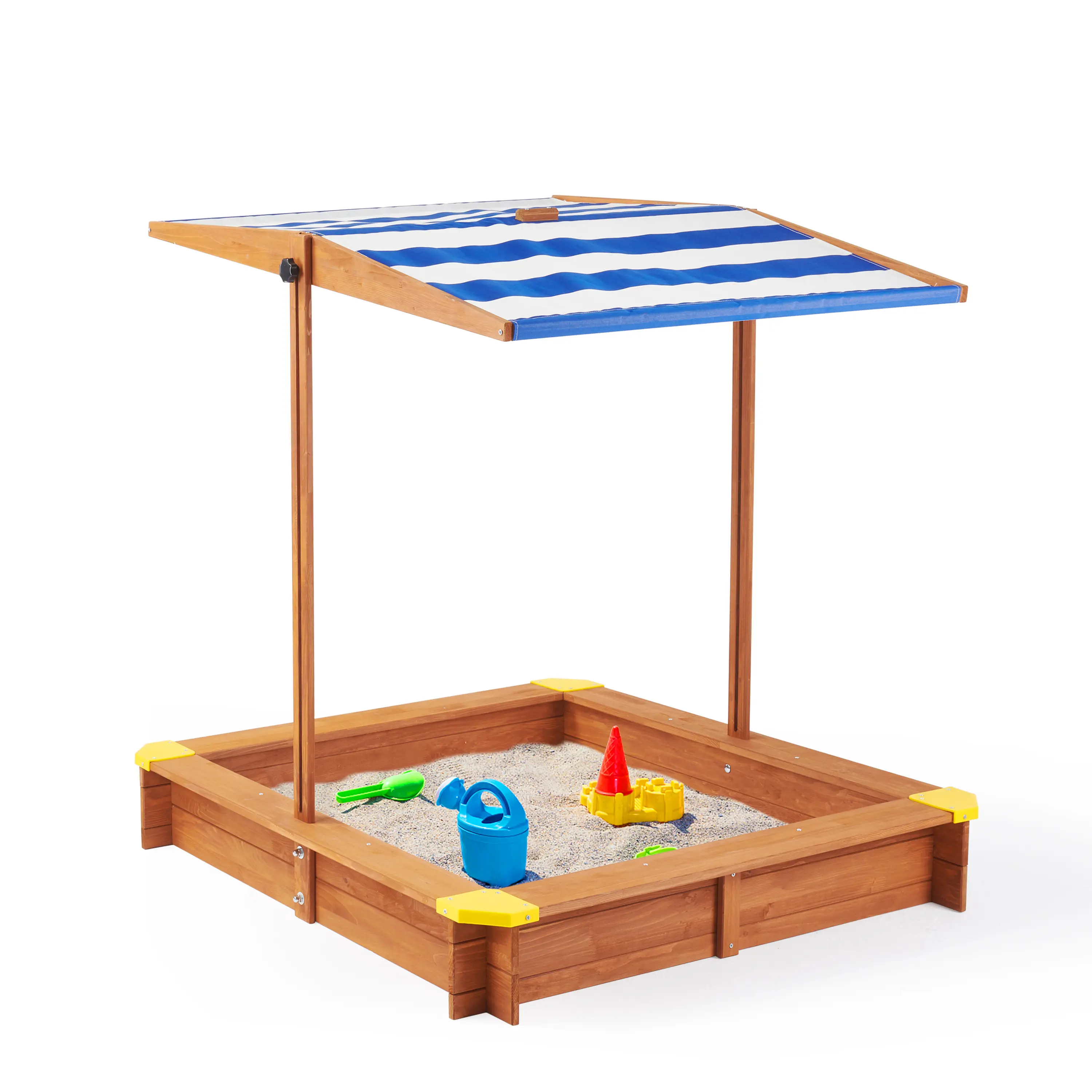 DONEXT 46" Cedar Kids Sandbox Set - Wooden Frame, Cover, Adjustable Canopy, UV-Proof Water-Resistant Sandpit for Backyard Outdoor Play Area