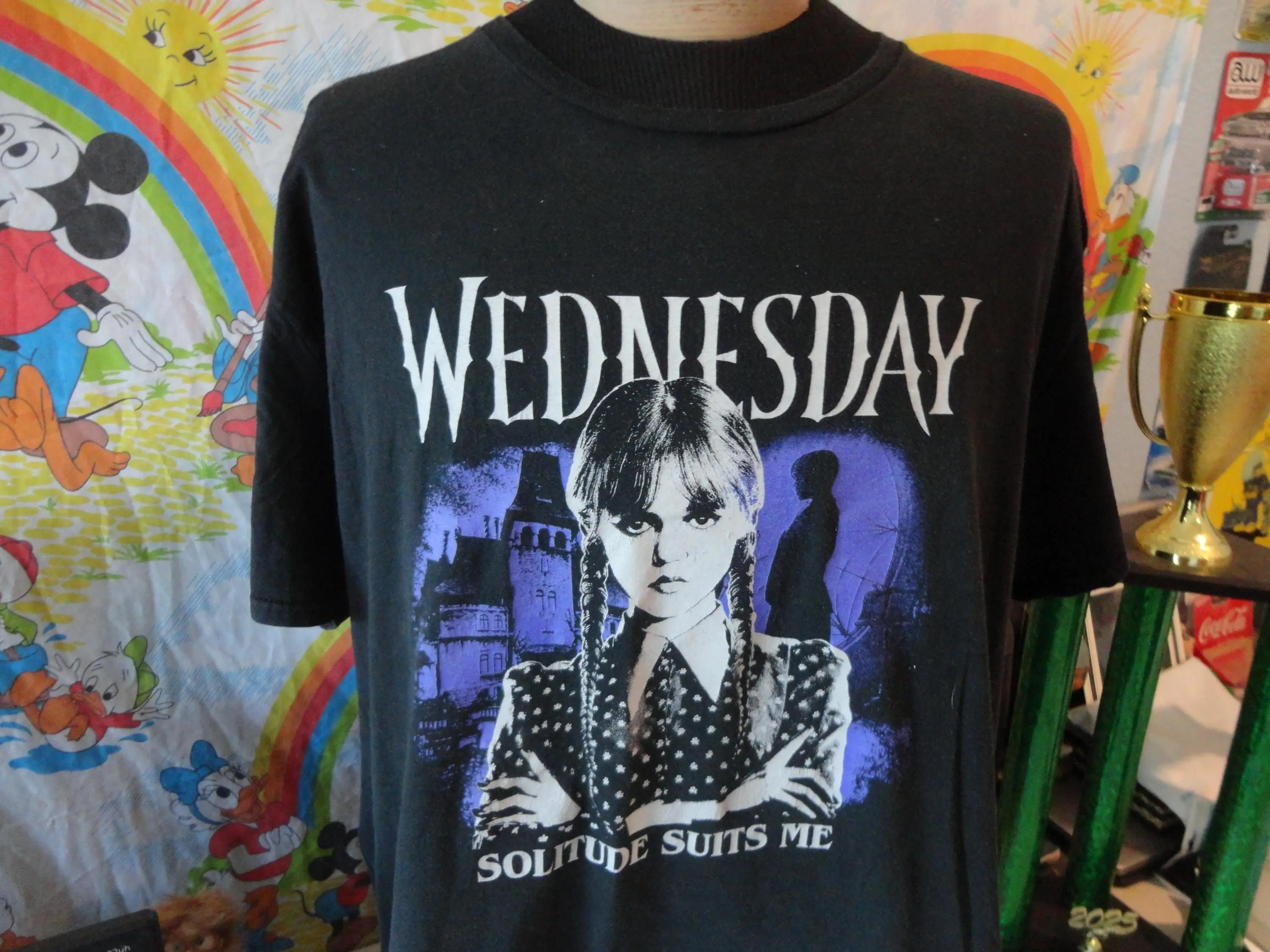 Women's Wednesday The Addams Family Short-Sleeve Round-Neck Casual Classic Tapered Black T-Shirt, Size 3XL, "Solitude Suits Me" Print, Shortsleeve