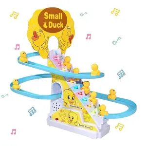 Electric Duck Racing Toy Set – Small Climbing Ducks on Roller Coaster Track with LED Lights & Music, Fun Game for Kids