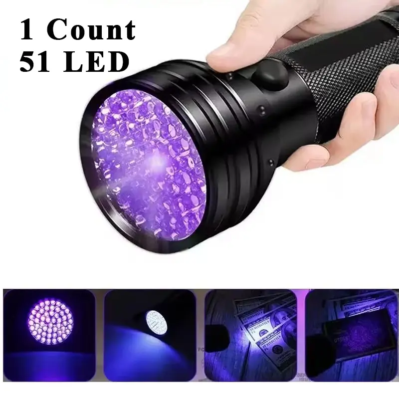 Portable UV Flashlight with 51 Leds, Light Detector for Dog Urine Pet Stains and Bed Bugs Inspection, 395 Nm Ultraviolet Torch, Urine Detectors