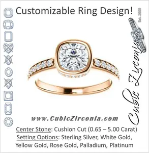 Cubic Zirconia Engagement Ring- The Monaco (Customizable Vintage Cushion Cut Design with Crown-inspired Under-halo Trellis and Pavé Band)