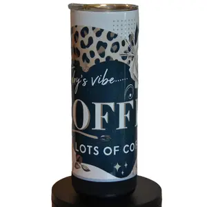 20 oz tumbler with detachable bluetooth speaker.  Coffee Vibes sublimated design.  Washable.  Lid and straw.  insulated.  Stainless steele