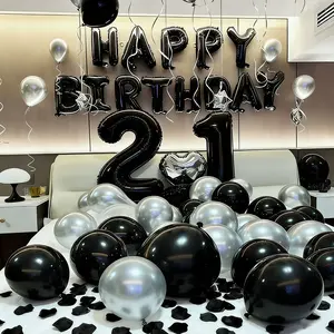 1100pcs Black Silver Party Balloons Decorations Silver Happy Birthday Banner Chrome Latex Heart Shape Foil 1000pcs Black Rose Petals for Birthday Wedding Baby Shower Anniversary Perfect Kit for All Occasions happy birthday roomdecor fake flower petal Gold