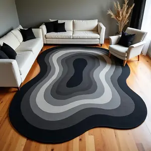 Abstract Curved Gradient Area Rug for Living Room and Bedroom, Soft Plush Non-Slip Pet-Friendly Indoor Carpet, & Foldable Modern Abstract Rug
