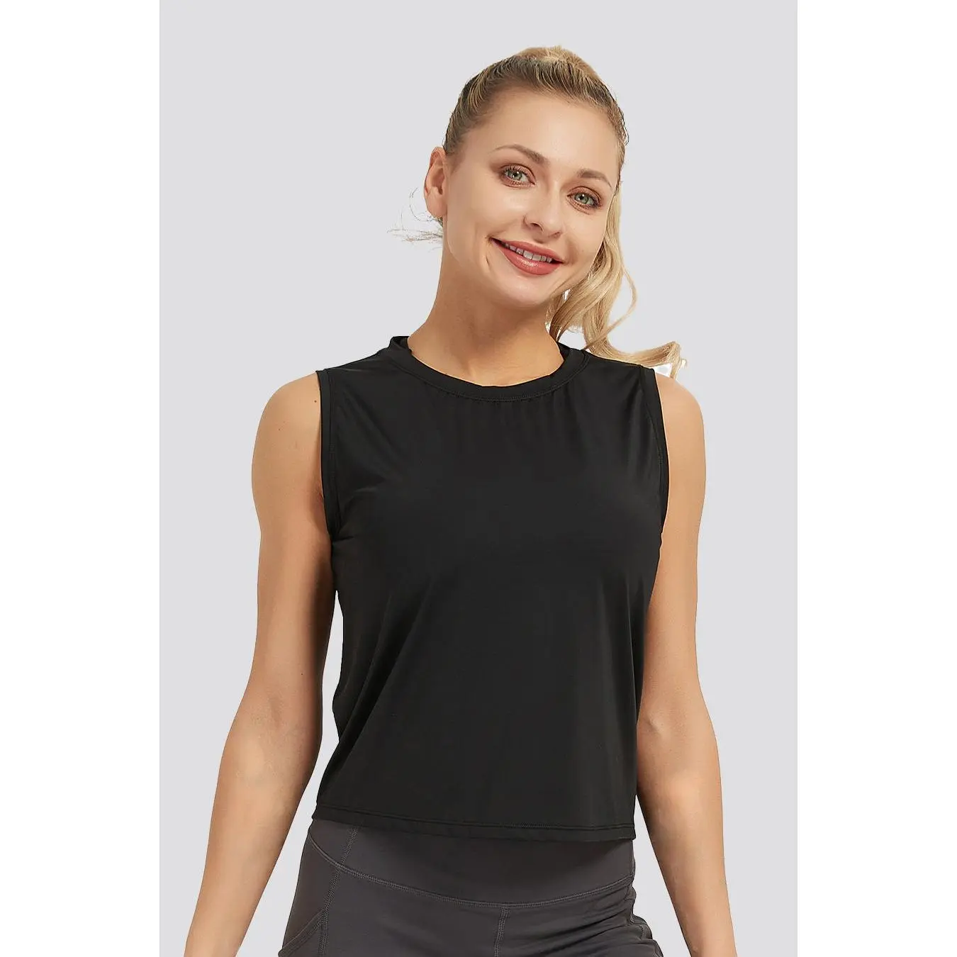 Stelle Women's Silky-Soft & Sweat-Wicking Quick-Dry Synthetic Sleeveless Short-Length Lightweight Crop Top, Activewear for Fitness & Workout
