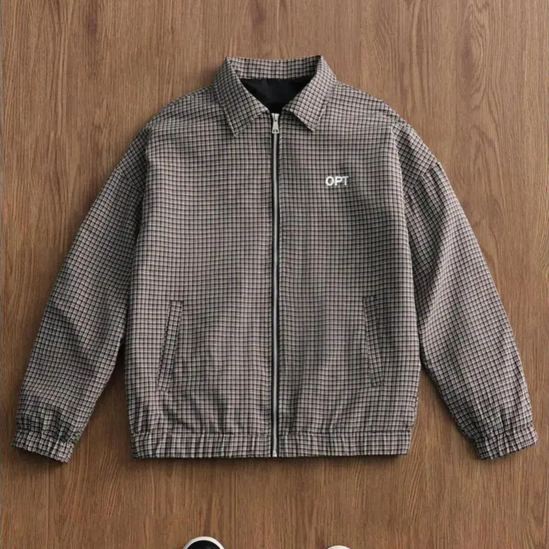 Preppy Blue Gingham Coach Jacket Retro 90s Oversized Zip Up Casual Streetwear, Lightweight Polyester Look, Men's Spring Fashion Jacket, Preppy gingham, relaxed fit, zipper closure, vintage style