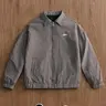 Preppy Blue Gingham Coach Jacket Retro 90s Oversized Zip Up Casual Streetwear, Lightweight Polyester Look, Men's Spring Fashion Jacket, Preppy gingham, relaxed fit, zipper closure, vintage style