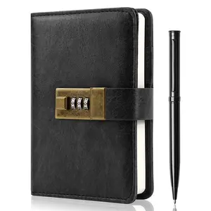 WEMATE Journal with Lock (6.3*4.3 inch), Diary with Lock, Password Notebook, A6 PU Leather Cover 240 Pages, Gifts for Boys Girls Students, Gift ldeas, Keep Your Secrets Safe.