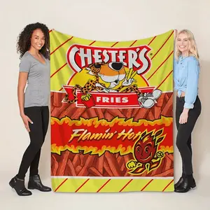 Creative French Fries Pattern Flannel Blanket For Couch Sofa Office Bed Camping Travel, Multi-Purpose Gift Blanket For All SThanksgiving Father's Day Children's Day holiday gifts for family and children summerwins