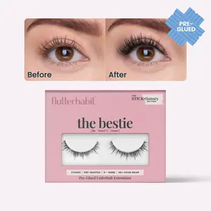 FlutterHabit The Bestie Pre-Glued (2 Pair) with ProTECHt™ - Pre-Glued Press On Lash Extensions - Subtle Cat Eye, 6-14mm, Classic C Curl