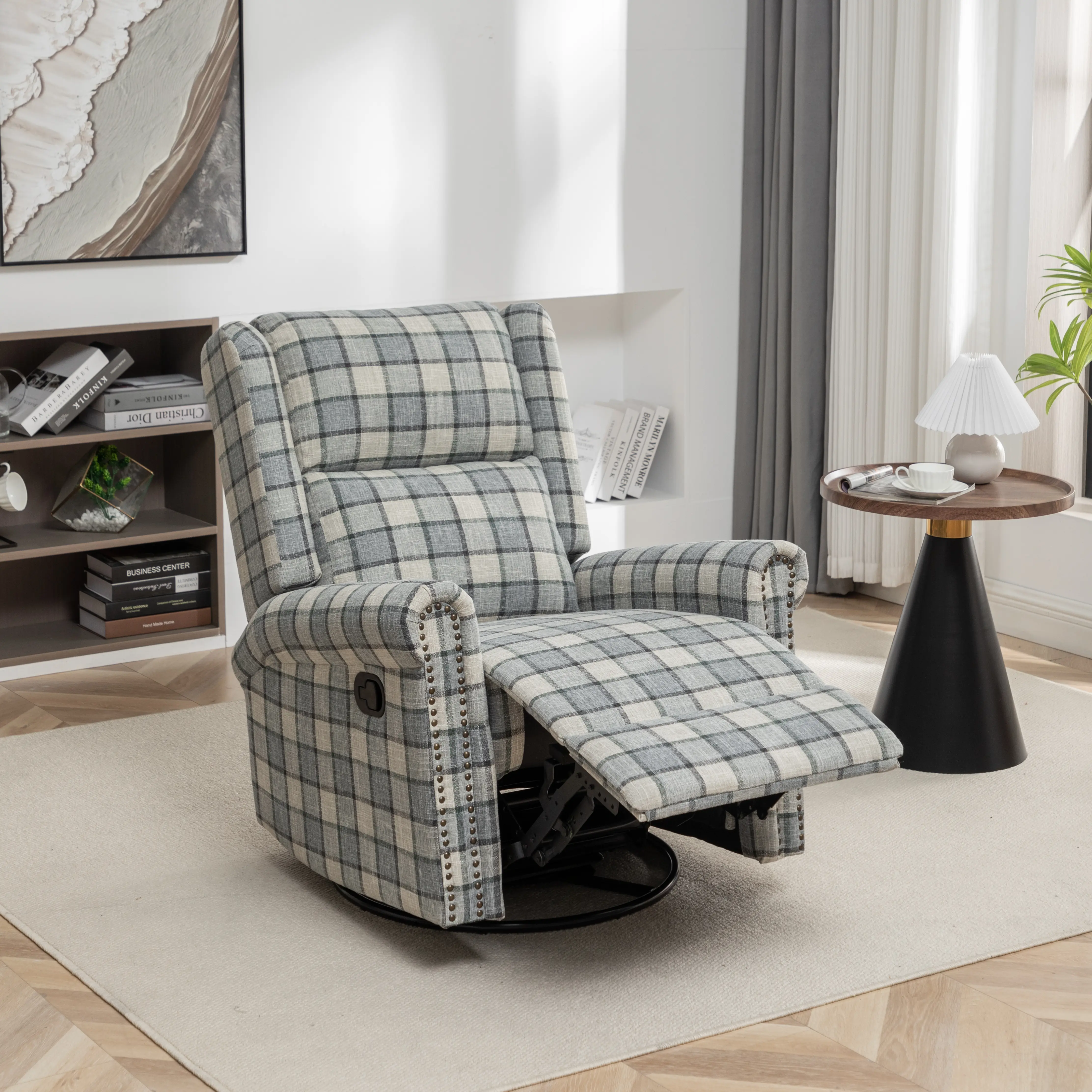Swivel Rocker Recliner Chair, Manual Rocking Recliner Chair, Wingback Swivel Recliner Chair, Glider 360 Degree Swivel Chair with Padded Seat, Swivel Recliner Chairs for Living Room