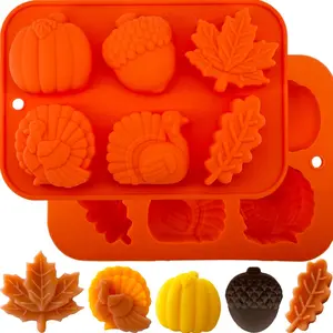 2 count Fall Thanksgiving  Mold, 3D Pumpkin  Molds Halloween Autumn Pumpkin Maple Leaf Acorn Turkey Shape  Candy Mold Cake Pan Baking Soap Candle  Molds for Cake Decoration