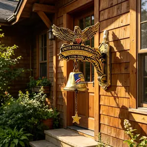 American 250th Anniversary Bald Eagle Wall Bell, Vintage Brass Resin Craft, Perfect for Entryway Living Room Decor, Father's Day Gift