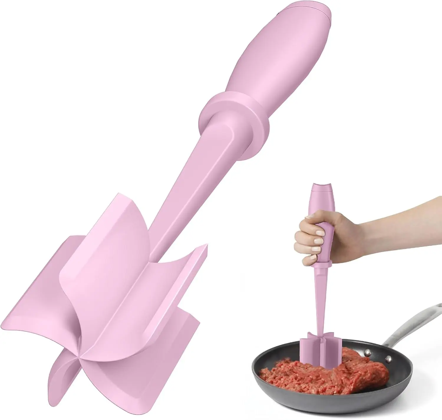 Meat Chopper Hamburger Grinder, Kitchen Smasher for Ground Beef | Heat Resistant, 5 Blade, Burger Grinder Nylon Potato Mix Tool, Meat & Poultry Tenderizers, Dishwasher Safe, Pink