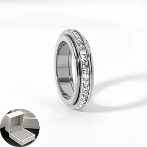 Women's Non-Tarnish Tarnish-Proof Titanium Steel Spinner Fidget Rings with Cubic Zirconia, Comfort-Fit Anxiety Relief Jewelry (Sizes 5-12), Love Gift Accessory, Non Tarnish Jewelry, Tarnish Proof Jewelry