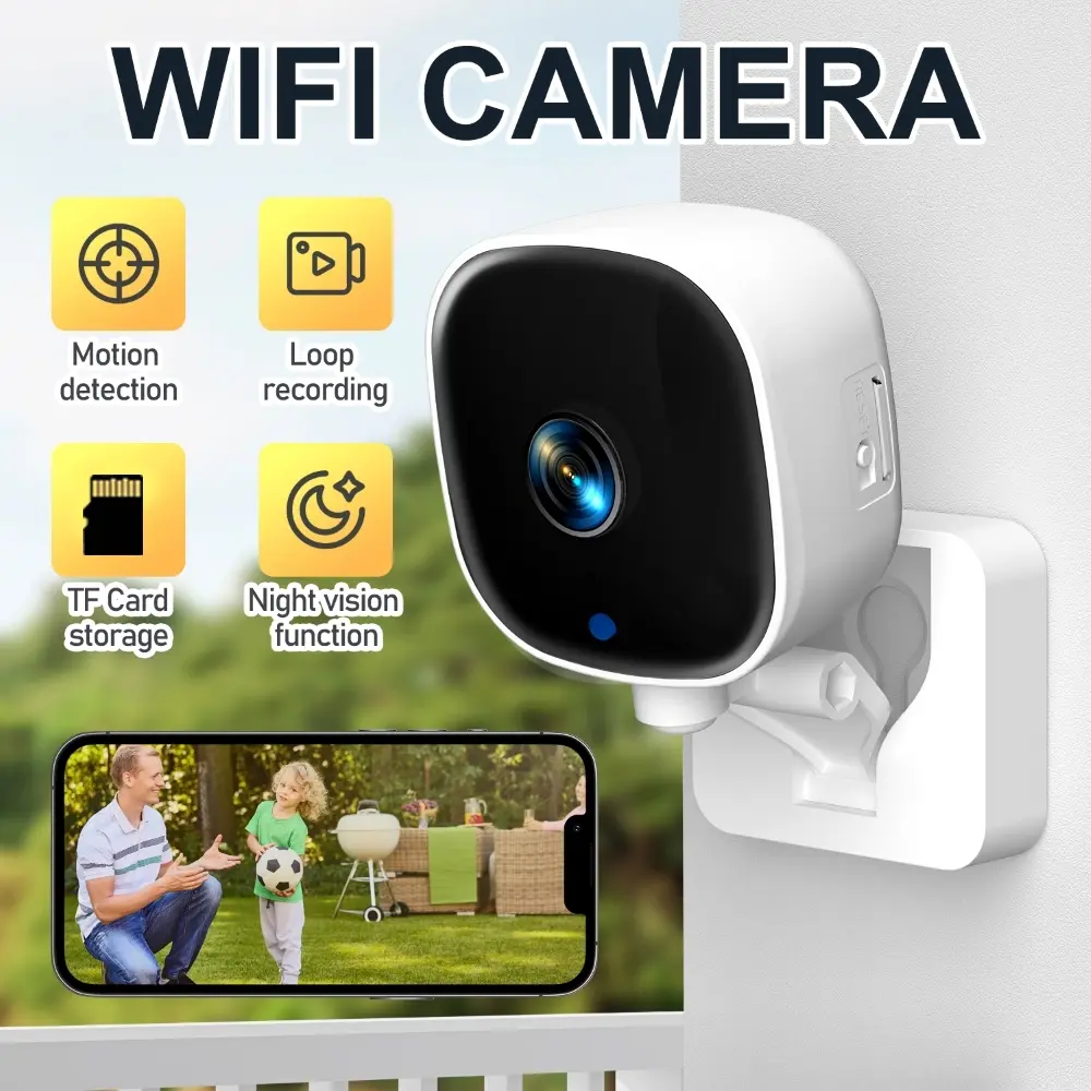 Indoor Security Network Camera K7 Wall Mounted with 24h Mobile Phone WiFi Monitoring Night Vision CCTV for Home Use With Memory Card Home Security Camera System Wifi Surveillance Camera