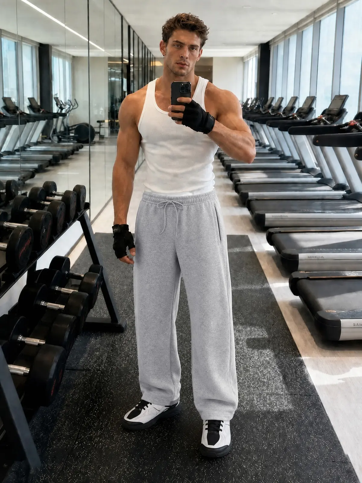 Socofy Men's Cotton Fleece Cargo Sweatpants - Open Bottom, Baggy Loose, Heavyweight, Casual Style with Pockets