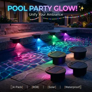 Solar Pool Lights RGB, 4-Pack Waterproof Pool Edge Lights, Color Changing Solar Deck Lights for Stairs, Backyard, Step & Outdoor Decoration lamp shower Rechargeable Wireless LED USB Adjustable Dimmable Night Touch-Activated Magnetic