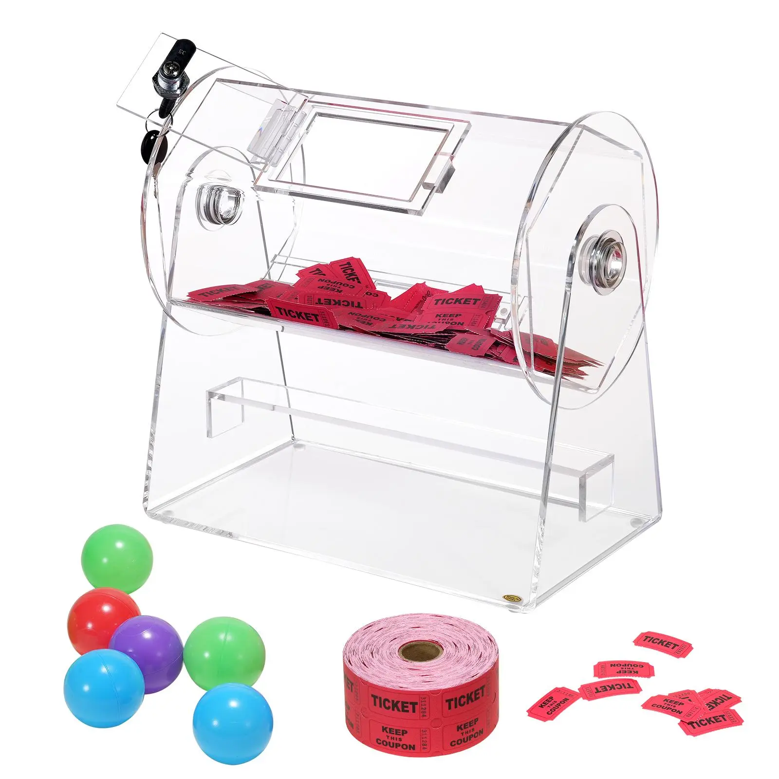 【SummerFinds】VEVOR Acrylic Raffle Drum,  , Professional Raffle Ticket Spinning Cage with 2 Keys, Transparent Lottery Spinning Drawing, Holds 2500 Tickets or 100 Raffle Balls,Raffle Ticket Box for Lottery Games Bingo