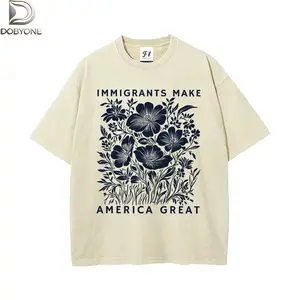 DOBYONE Immigrants Make America Great Oversize Unisex Anti-ICE Washed T-Shirt for Women and Men's Unisex Fit Batik Cotton Oversize Streetwear Menswear  Super Soft Pre-Shrunk