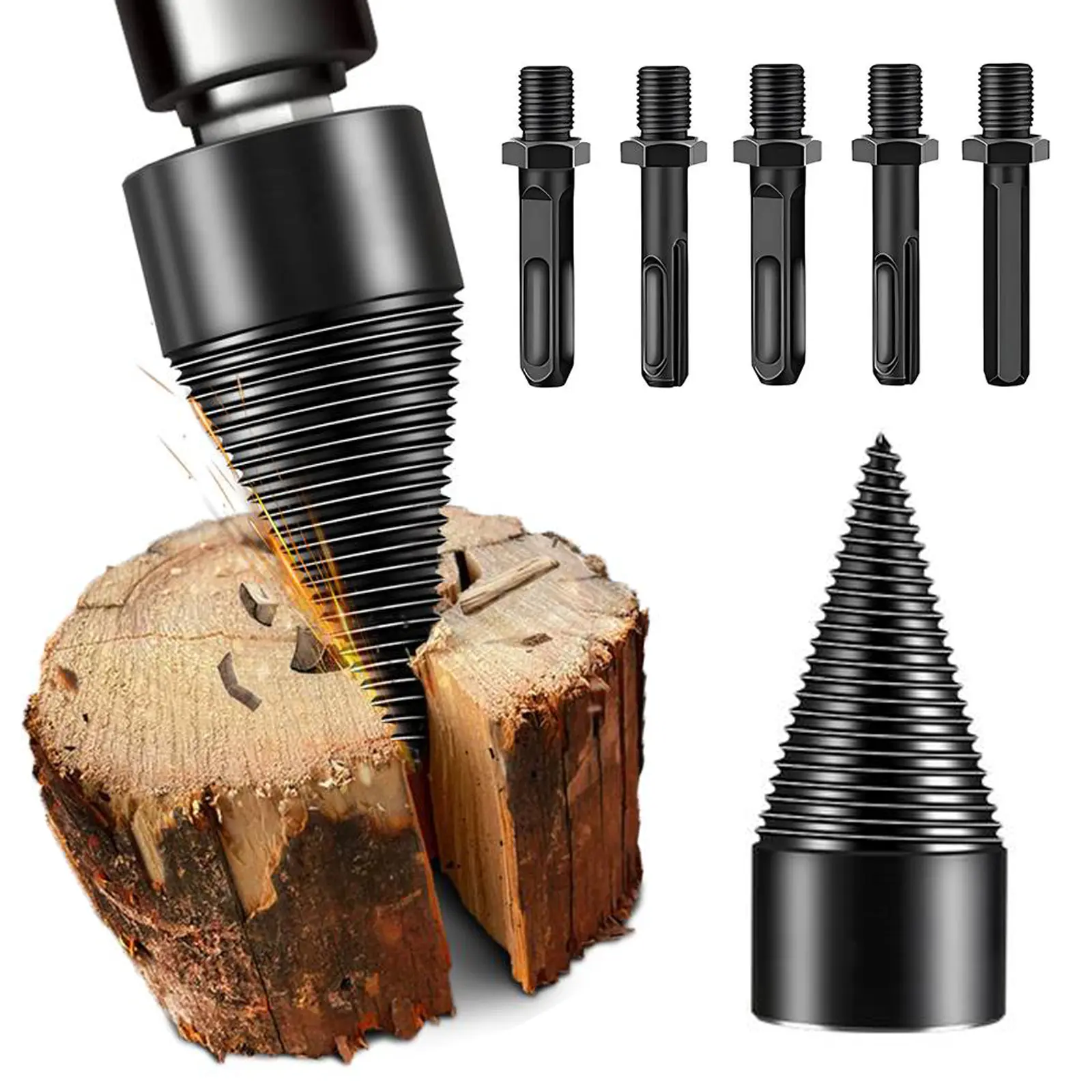 Firewood Splitter,32mm Firewood Splitting Bits,Simple Firewood Splitter,Heavy-Duty Electric Drill Bits,Detachable Screwdrivers,Suitable for Impact Drills,Electric Hammers,Hand Drills (Round + Square + Hexagonal).