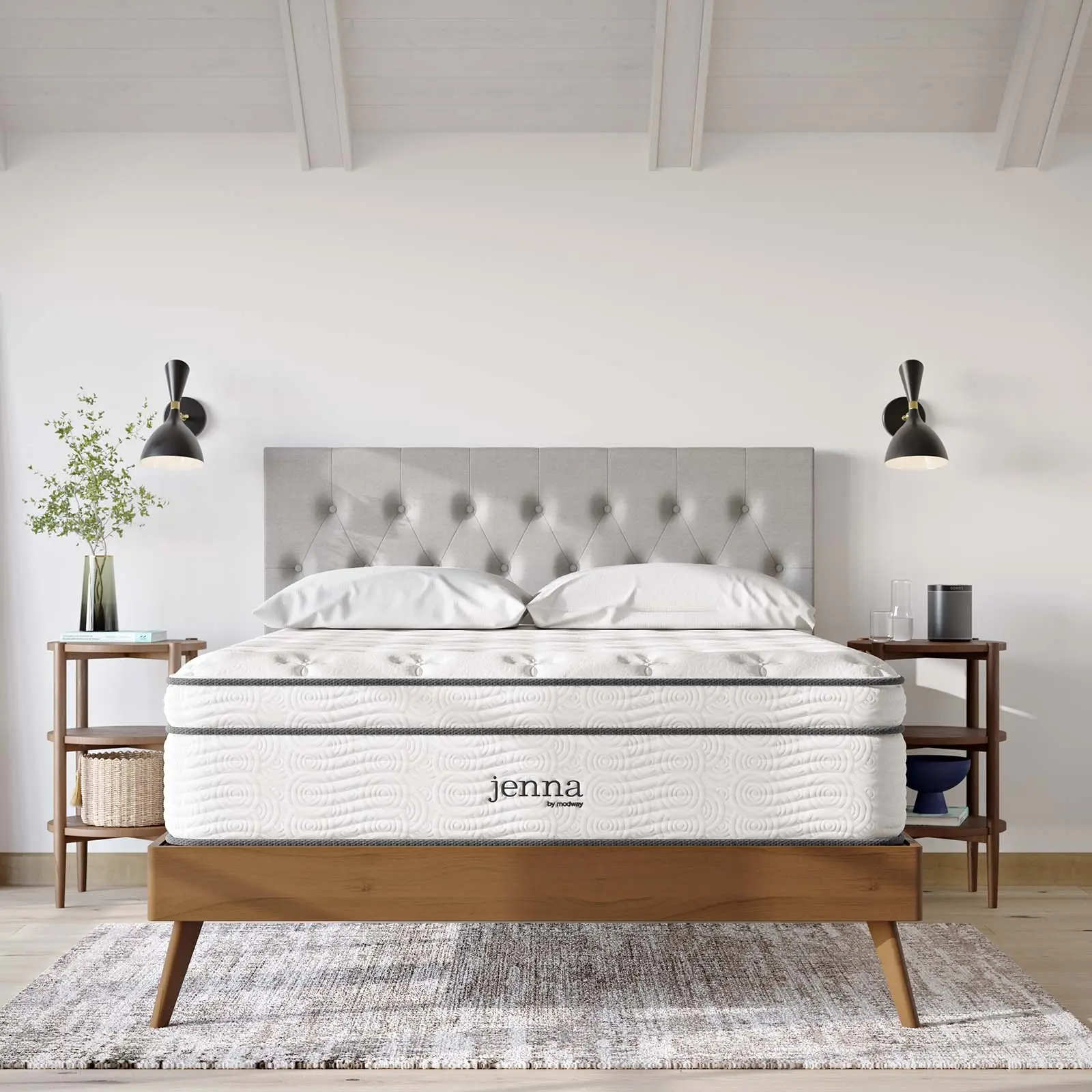 Modway Jenna 14" Hybrid Innerspring and Foam King Mattress, Sturdy Modern Mattress with Pressure Relief and Sleeping Support, Sturdy Mattress, Cooling Bedding