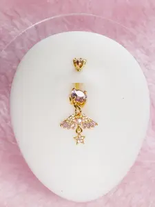 Summer Fashion Unique Design Artificial Zircon Star Wing Pendant Navel Ring, Fashion Sweet Style Stainless Steel Belly Button Piercing Jewelry, Belly Button Rings