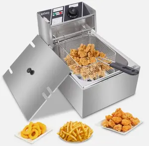 10QT Capacity Electric Deep Fryer with Baskets & Lids 10L Countertop Stainless Steel Temperature Control Frying Machine for Home Commercial 2500W 60Hz 110V Adjustable 140F-392F Easy to Clean