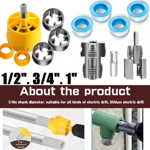 Premium 15Pcs Steel Pipe Thread Tool Kit with 3 Dies External & Internal for Electric Drill PVC Threading 1/2" 3/4" 1" Plumbing Repair