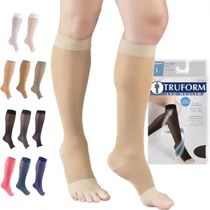 Truform Sheer Compression Stockings, 15-20 mmHg, Women's Knee High Length, Open Toe, 20 Denier, Medium