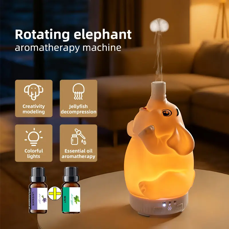 Elephant Rotating Jellyfish Aroma Diffuser & Humidifier with Timer Function and Whisper-Quiet 7-Color Ambient Lights, Bonus Essential Oil Included, Multi-use Fragrance Humidifier for Bedroom & Office, Ideal Gift for Women