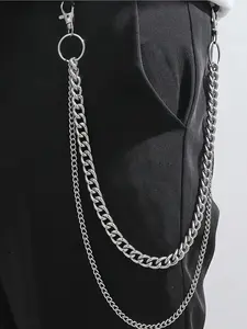 Unisex Silver Color Metal Pants Chain, Dual Layer Accessory for Jeans, Casual Style, Perfect for Teens, All Seasons Wear