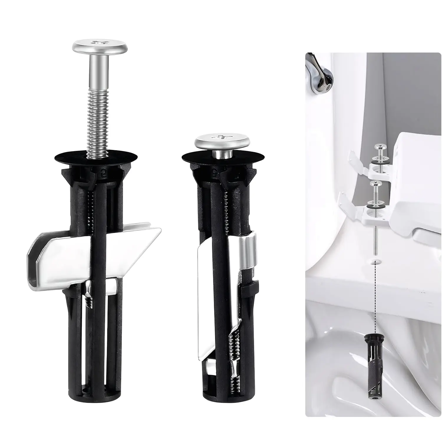 2 Pcs Universal Toilet Seat Bolt Kit, Heavy Duty Toilet Seat Screws Replacement, Quick Release Toilet Lid Fastener Set with Gaskets, No-Slip Easy Install Toilet Cover Repair Accessories