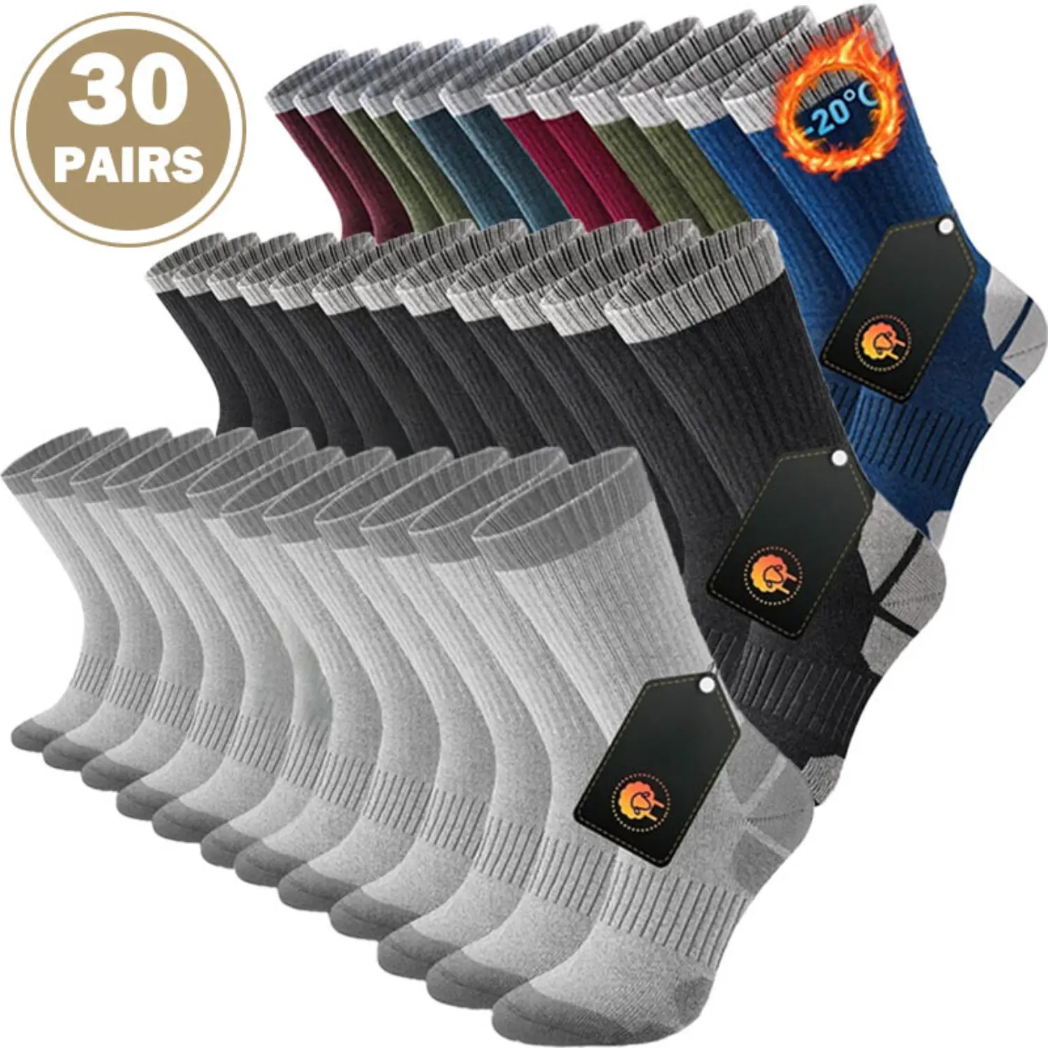 Women's Thick Warm Breathable Plain Polyester Blend Mid-Calf Socks - Antislip, Moisture-Wicking, Winter Hiking Athletic Socks - 3/6/10/20/30 Pairs, Breathable Plain Socks