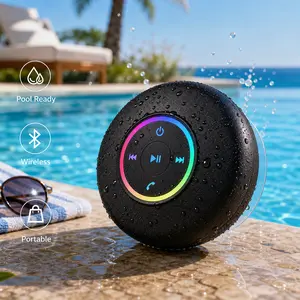 IPX4 Waterproof Mini Bluetooth Speaker with LED Light, Portable Wireless Stereo Shower Speaker, Hands-Free Call Function, Micro USB Rechargeable Perfect for Christmas Gift