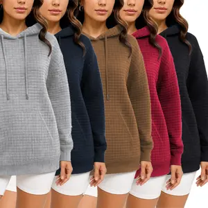 5-Piece Women's Waffle Hoodie Set Women's Long-Sleeve Hooded Sweatshirt with Kangaroo Pockets Multi-Color Drawstring Basic Hoodie Women's Essential Fall/Winter Outerwear