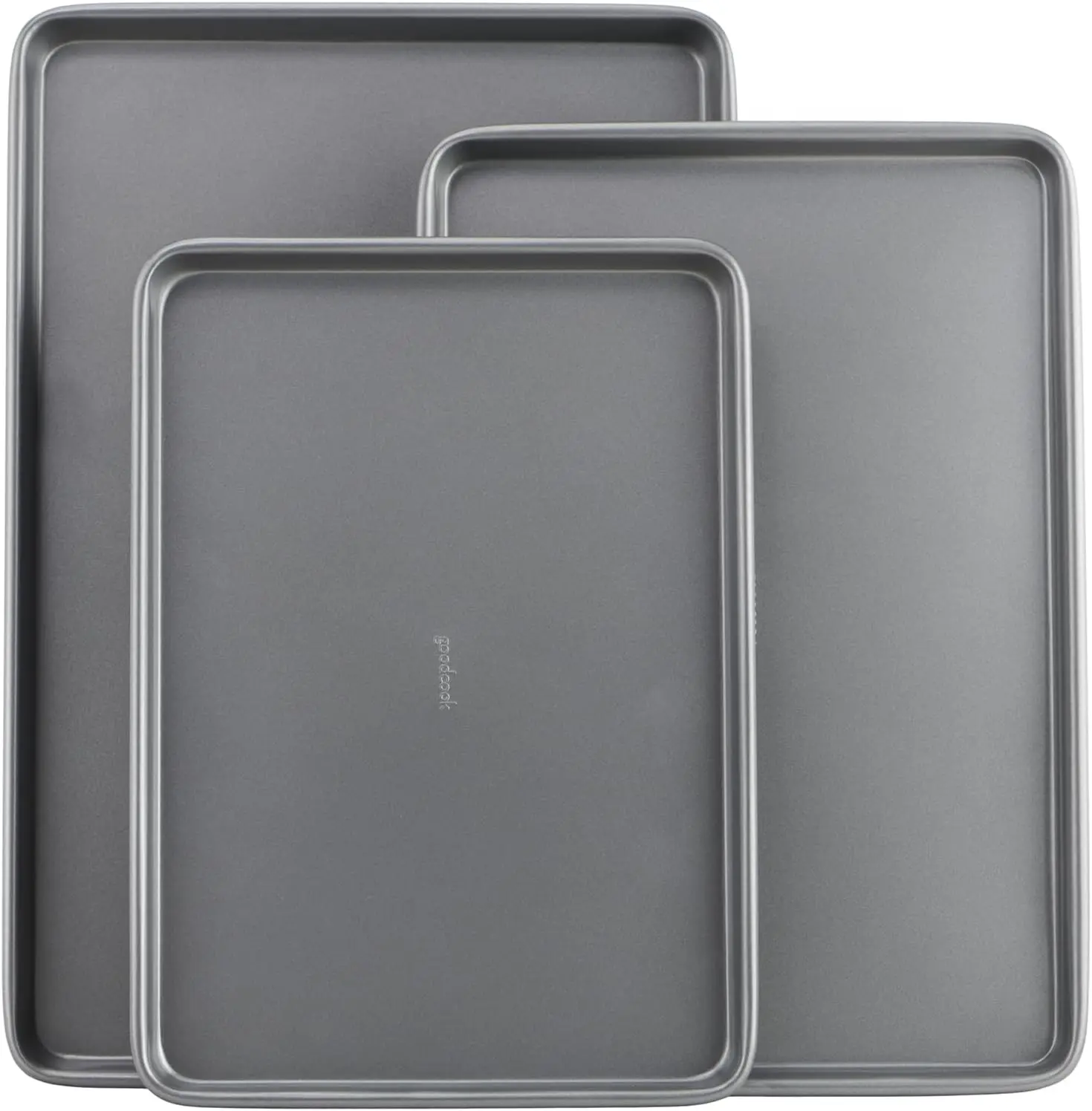 Everyday Nonstick Baking Sheet Set, 3 Pack Includes Small (13×9) Medium (15×1) and Large (17×11) Pans Carbon Steel Construction Cookie Sheets Bakeware Set, Gray