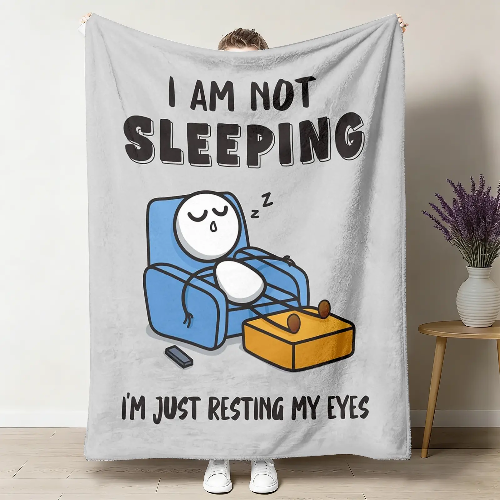 1pc Funny "I Am Not Sleeping" Flannel Throw Blanket - Cute "Resting My Eyes" Cartoon Design, Soft Cozy Plush, Ideal for Sofa Couch, Funny Birthday Gift, Gifts for the Bedroom, Adult Bedroom Gifts