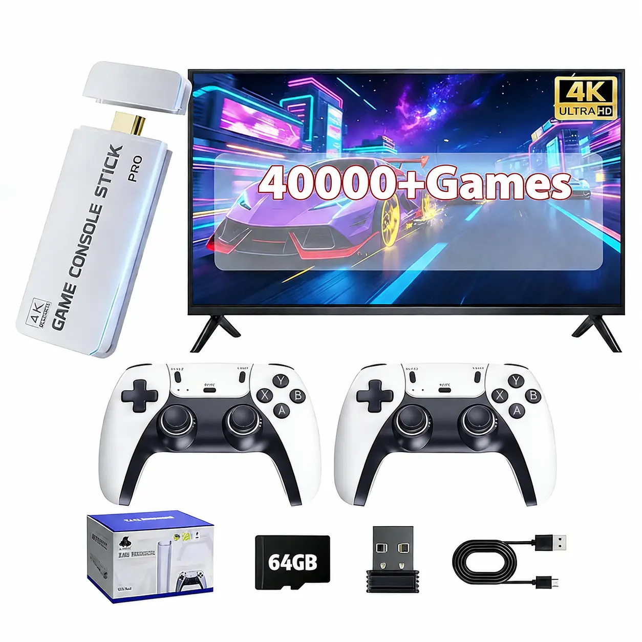 2026 Mass Games Themed Retro Portable Home Console - 40000+ Built-in Titles, 2 Wireless Controllers, Button Design, HDMI Port, Cable, SEO Stick Compatible - Gaming Stuff, Tools And Gadgets, Christmas, Teen Boy Gift For Kids & Adults ZBL