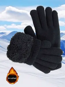Women's Winter Warm Gloves, Suede & Velvet Knit, Double Layered, Perfect for Parties, Driving, Cycling, Hiking, Writing, Seamless Knit Gloves