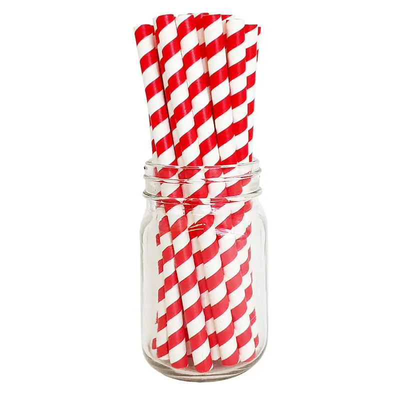 BarConic® Disposable Eco-Friendly Jumbo Paper Straws - 7.75" Red Stripe, 100-Pack - Bar & Kitchen Utensils