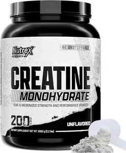 Nutrex Research Creatine Monohydrate Powder 200 Servings | Unflavored Micronized Creatine Powder 1000 Grams High Potency Supplement Lean Muscle Booster