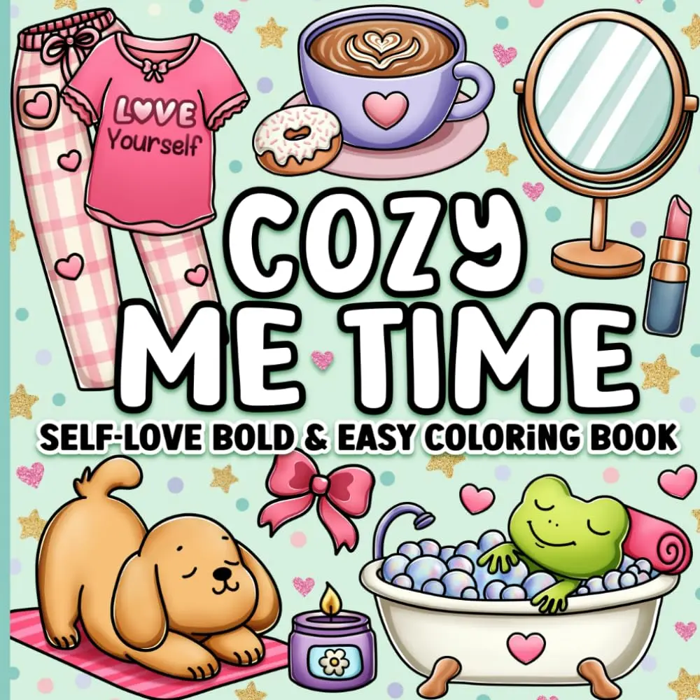 Glossy Adult & Teen Women's Bold Easy Coloring Book - Cute Animal Pictures, Cozy Me-Time Stress Relief Activity Book, Cute Animals