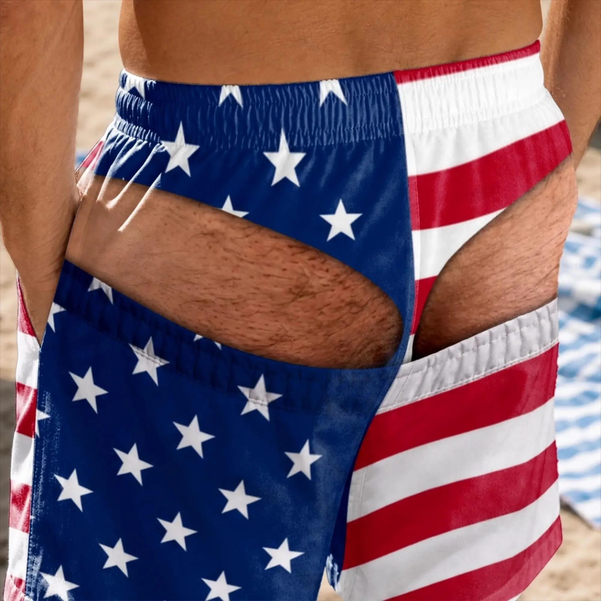 Personalized Funny Peekaboo HG  Swim Trunks, Novelty Beach Shorts for Men, Prank Bare Butt Design Summer Swimwear Gift